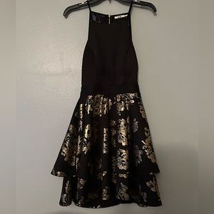 Black & Floral Open Back Dress